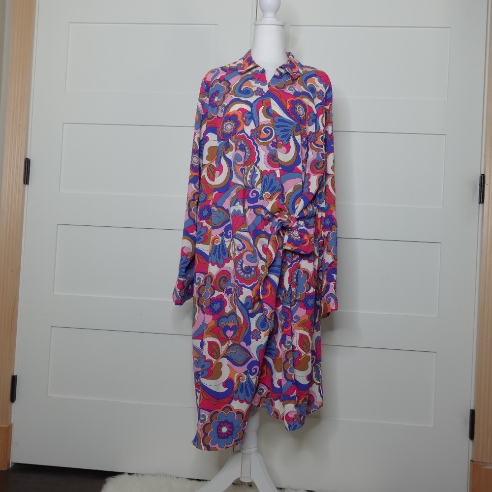 Intempo Women's midi wrap multicolor dress resort wear plus size 2X NWT